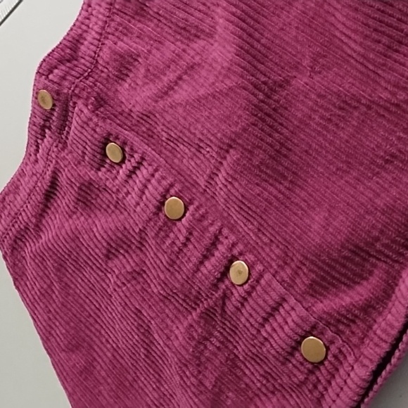 Cynthia Rowley Soft Wide Wale Corduroy Skirt Elastic Back Gold Button Detail - Picture 8 of 8